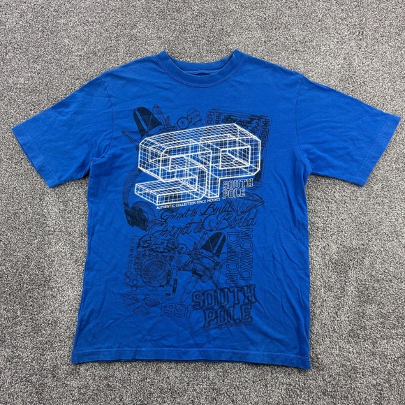 Vintage Y2K South Pole Shirt Mens Medium Blue Tech Grind to Build Cyber Grunge - Picture 1 of 6